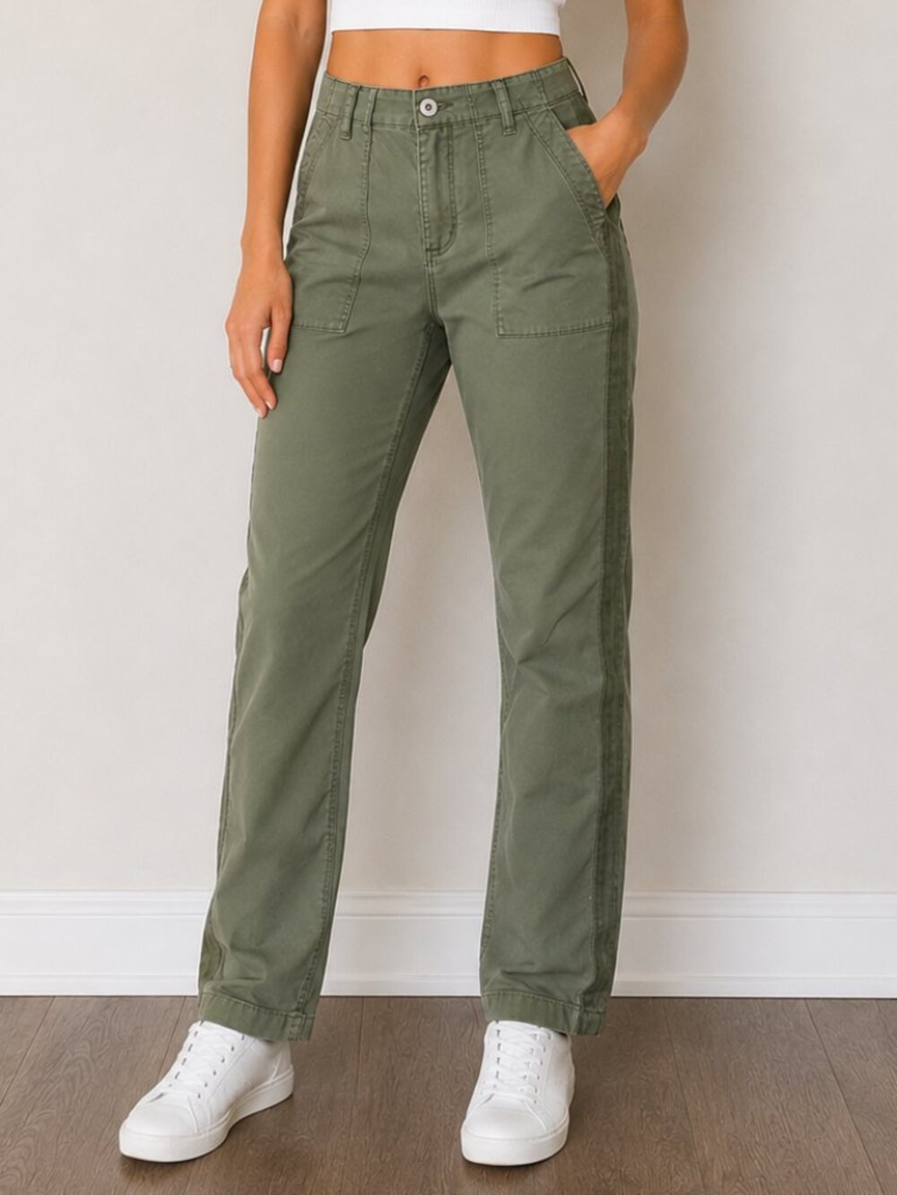 Denver Hayes High-Rise Straight Leg Pants – Olive – Size 8 – NWT
